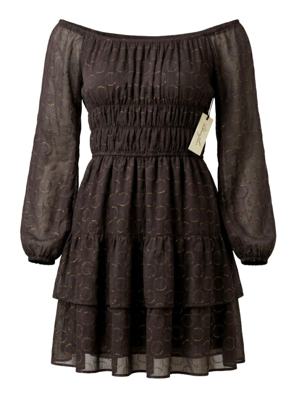 NWT Liberty Love Black Gold Metallic Smocked Tiered Mini Dress Juniors XXL